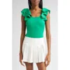 Alice And Olivia Tawny Ruffle Sleeve Bodysuit