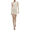 Alice And Olivia Taya One-shoulder Drape Minidress In Almond
