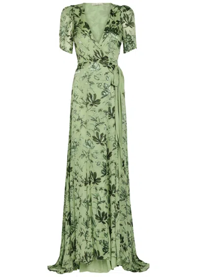 Alice And Olivia Tiana Floral-print Wrap Maxi Dress In Green