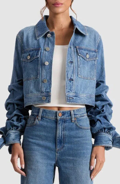 Alice And Olivia Alice + Olivia Tiff Bow Cuff Crop Denim Jacket In Blue