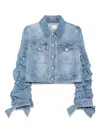 Alice And Olivia Ruffled-sleeve Denim Jacket In Blue