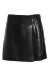 Alice And Olivia Toni Vegan Leather Asymmetric Pleated Min Skirt In Black