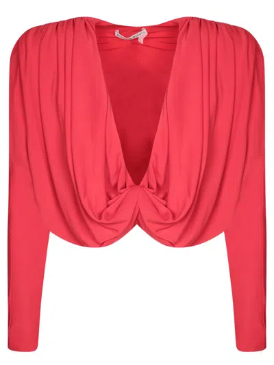 Alice And Olivia Red Cropped Twist Blouse
