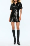 Alice And Olivia Treva Sequin Boxy Oversized Polo Dress In Black