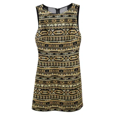 Pre-owned Alice And Olivia Alice + Olivia Tribal Print Strapless Dress In Gold Acrylic In Black