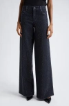 Alice And Olivia Trish Low Rise Embellished Baggy Jean In Maya Charcoal Black/black