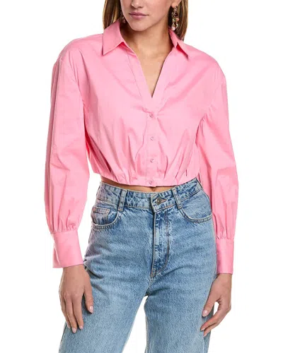 Alice And Olivia Trudy Cotton-blend Cropped Blouse In Pink