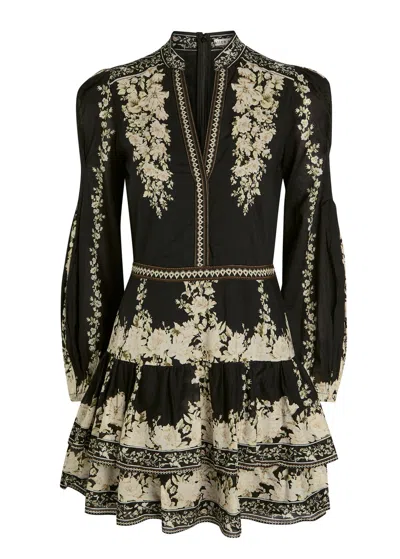 Alice And Olivia Alice + Olivia Valencia Floral-print Cotton Mini Dress In Black