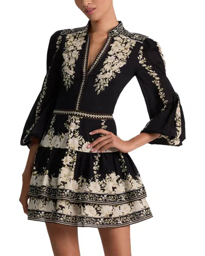 Alice And Olivia Valencia Deep V Long Sleeve Mini Dress In Multi