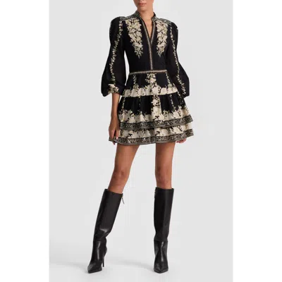 Alice And Olivia Valencia Tiered Long-sleeve Mini Dress In Black