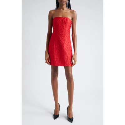 Alice And Olivia Alice + Olivia Velia Floral Brocade Strapless Minidress In Perfect Ruby