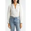 Alice And Olivia Alice + Olivia Venty Lace Detail Linen Button-up Shirt In Off White