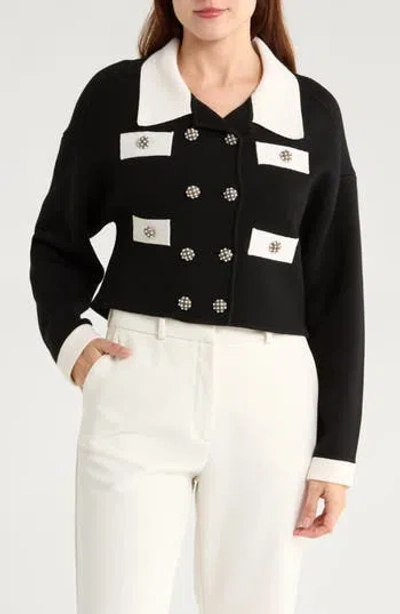 Alice And Olivia Alice + Olivia Verdell Wool Blend Sweater Jacket In Black