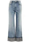 Alice And Olivia Weezy Embellished-cuff Jeans In Denim