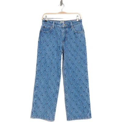 Alice And Olivia Embellished High-rise Straight-leg Jeans In Mid Denim