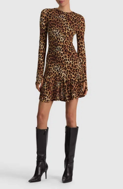 Alice And Olivia Alice + Olivia Wendy Fit And Flare Minidress In Spotted Leopard