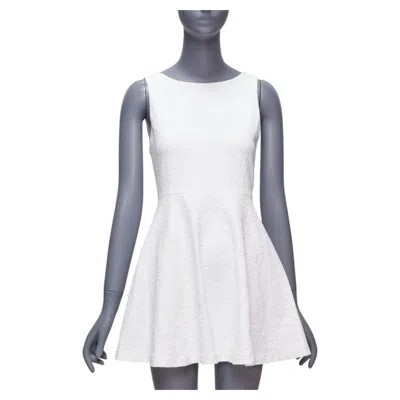 Pre-owned Alice And Olivia Alice Olivia White Cotton Blend Baroque Jacquard Fit Flared Dress Us2 S