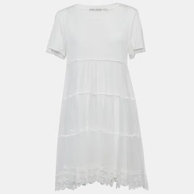 Alice And Olivia Alice + Olivia White Jersey & Lace Flared Mini Dress