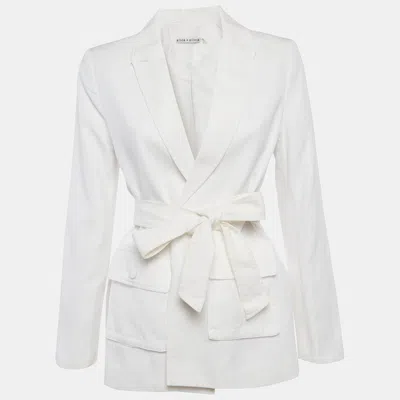 Alice And Olivia Alice + Olivia White Linen Blend Open-front Belted Blazer