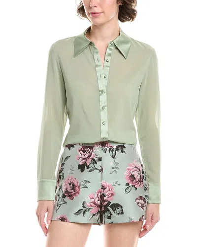 Alice And Olivia Alice + Olivia Willa 70s Collar Placket Silk-blend Top In Green