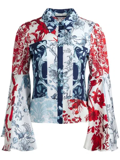 Alice And Olivia Willa Fitted Placket Bell-sleeve Top In Je L'adore