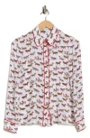 Alice And Olivia Alice + Olivia Willa Horse Print Silk Button-up Shirt In White