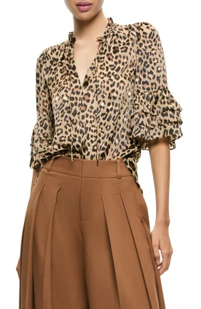 ALICE AND OLIVIA ALICE + OLIVIA WILLA LEOPARD PRINT TIERED SLEEVE TOP