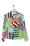 Alice And Olivia Willa Placket Top Sorbet Stripe