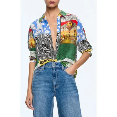 ALICE AND OLIVIA ALICE + OLIVIA WILLA MIXED PRINT SILK BUTTON-UP SHIRT