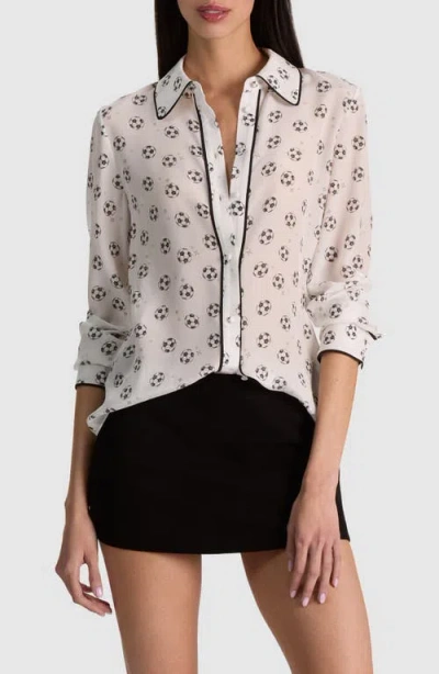 Alice And Olivia Alice + Olivia Willa Piped Silk Shirt In White