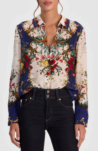 ALICE AND OLIVIA ALICE + OLIVIA WILLA PLACED FLORAL SILK TOP