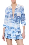 Alice And Olivia Willa Placket Blouse In Chateau
