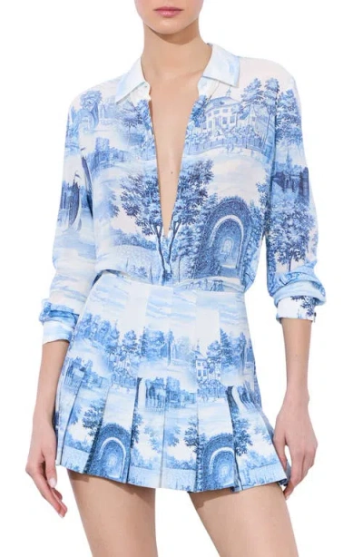 ALICE AND OLIVIA ALICE + OLIVIA WILLA PRINT SILK BUTTON-UP SHIRT
