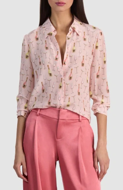 Alice And Olivia Alice + Olivia Willa Print Silk Button-up Shirt In Pink