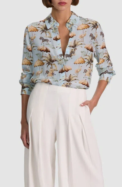 Alice And Olivia Alice + Olivia Willa Print Silk Shirt In Gray