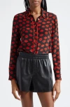 Alice And Olivia Willa Printed Silk Crepe De Chine Shirt In Kiss Kiss Black/bright Ruby