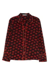 Alice And Olivia Willa Printed Silk Crepe De Chine Shirt In Kiss Kiss Black/bright Ruby