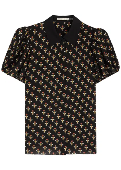 Alice And Olivia Alice + Olivia Willa Printed Silk Blouse In Black