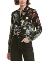 Alice And Olivia Floral-print Silk-crepe Shirt In Black