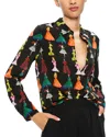 Alice And Olivia Willa Staceface Placket Top In Black