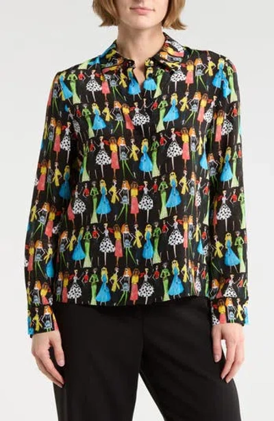 Alice And Olivia Alice + Olivia Willa Staceface Silk Button-up Shirt In Multi