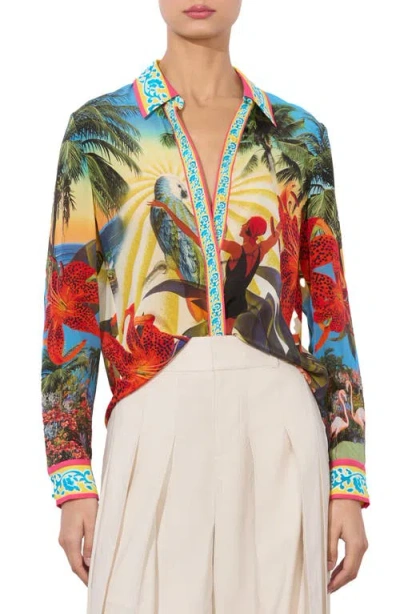 Alice And Olivia Alice + Olivia Willa Tropical Print Silk Button-up Shirt