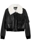 Alice And Olivia Willard Vegan Aviator Faux Fur Collar Jacket In Black
