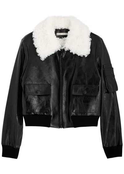 Alice And Olivia Alice + Olivia Willard Faux Fur-trimmed Faux Leather Jacket In Black