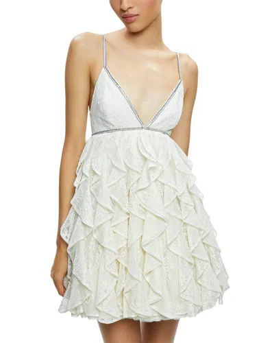 Alice And Olivia Wilmarie Embellished Lace Ruffle Mini Gown In Beige