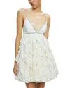 Alice And Olivia Wilmarie Embellished Lace Ruffle Mini Gown