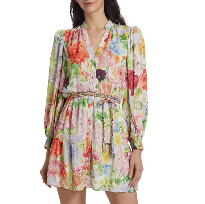 Alice And Olivia Alice + Olivia Women's Antonette Floral Mini Shirt Dress Floral Print In Brown