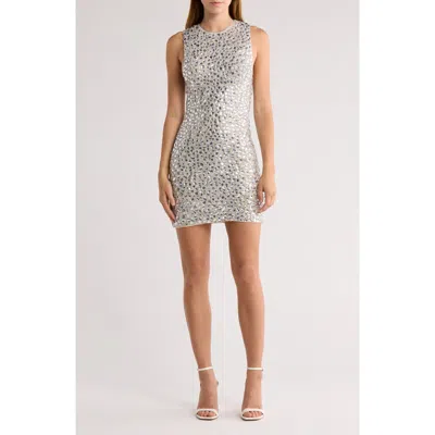 Alice And Olivia Wynell Mesh Mini Dress In Silver