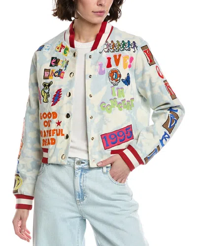 Alice And Olivia Alice + Olivia X Grateful Dead Keri Denim Varsity Jacket In Multi