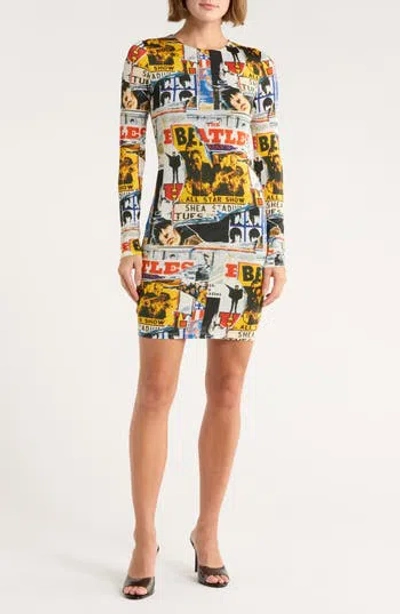 Alice And Olivia Alice + Olivia X The Beatles Delora Long Sleeve Minidress In Multi